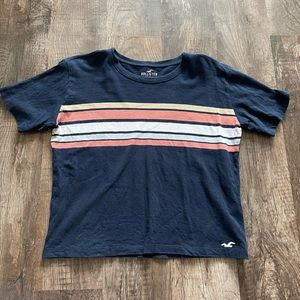 Hollister tee shirt loose fit navy striped size small